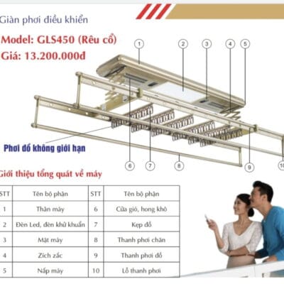 Giàn phơi điện tử GLS450 rêu cỏ