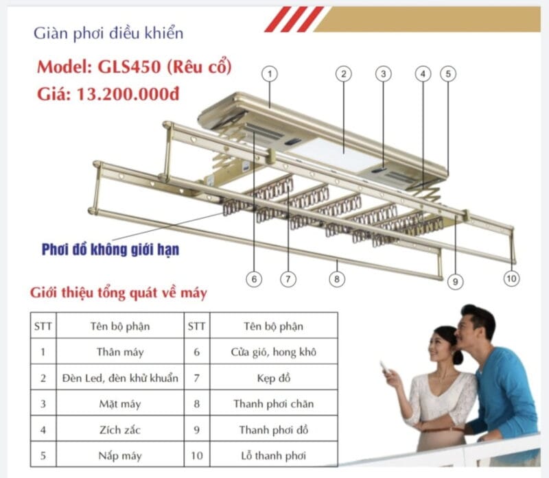 Giàn phơi điện tử GLS450 rêu cỏ